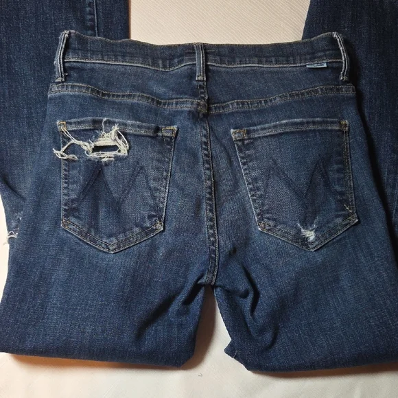 MOTHER Distressed Flare Jeans in Blue - Picture 5 of 13